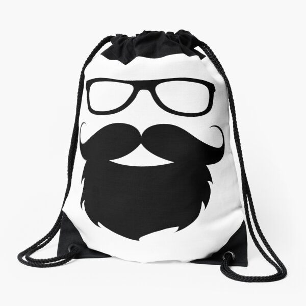 Funny Hipster Beard Face Silhouette Drawstring Bag