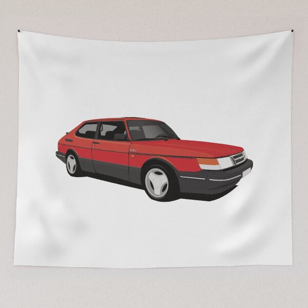 Item preview, Red Saab 900 Turbo 16 Aero illustration designed and sold by knappidesign.