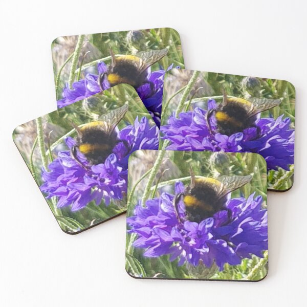 Item preview, Bumblebee 1 on cornflower blue enjoying breakfast designed and sold by ellenhenry.