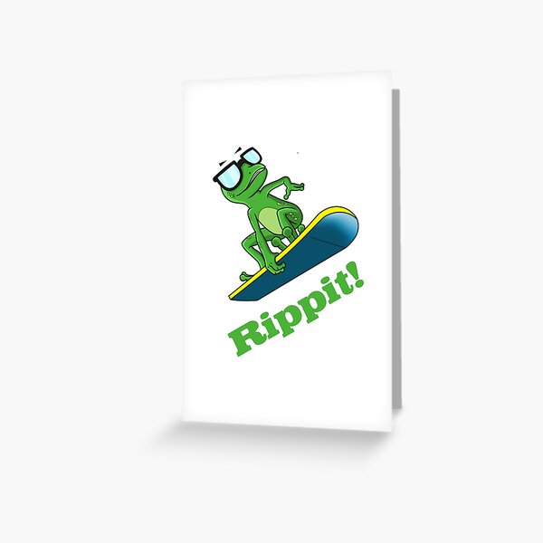 Cool frog on a snowboard. Greeting Card