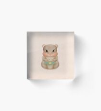 Cute Mom Hamster knits blue sweater with a yellow heart Acrylic Block