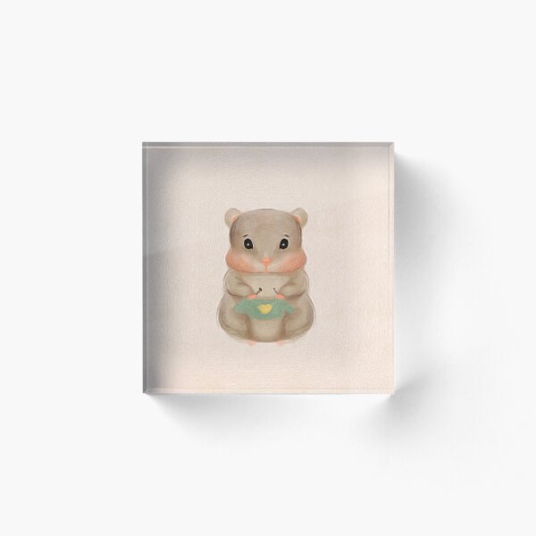 Cute Mom Hamster knits blue sweater with a yellow heart Acrylic Block