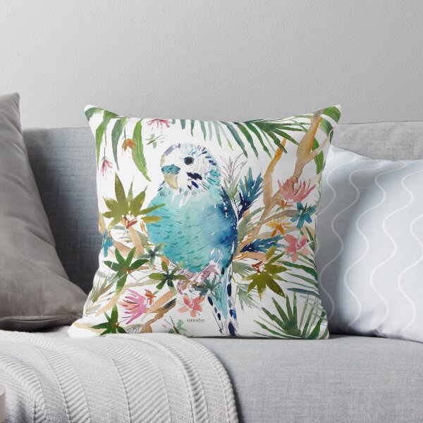 DOOV THE BLUE BUDGIE Throw Pillow
