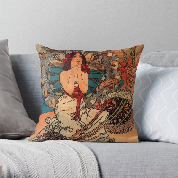 Retro Vintage Movie posters Prints Ads Woman Girl Irises Art Nouveau Flowers Alphonse Mucha Throw Pillow 18x18 Multicolor Retro Vintage Movie posters Prints Ads Woman Girl Irises Art Nouveau Flowers Alphonse Mucha Throw Pillow 18x18 Multicolor