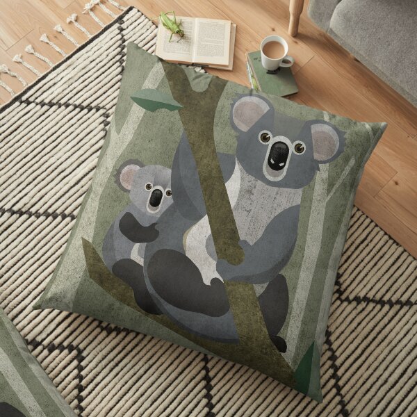 Koala mit Kind auf Eukalyptus Baum Bodenkissen