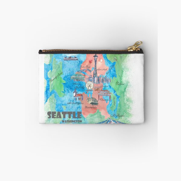 Item preview, Seattle Washington Fine Art Print Vintage Retro Travel Poster Map with Touristic Highlights designed and sold by artshop77.