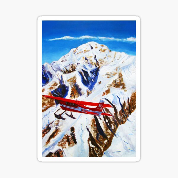 Denali Mountain Painting, K2 Aviation, De Havilland Beaver, Alaska Mountains, Gift for Pilot, Scott Clendaniel, Alaska Aviation, Mt McKinley Active Sticker