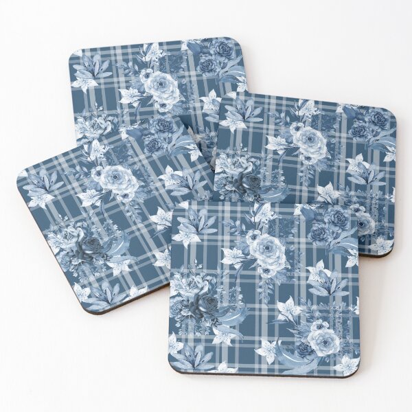 Item preview, Elegant Blue Floral Plaid  designed and sold by oursunnycdays.