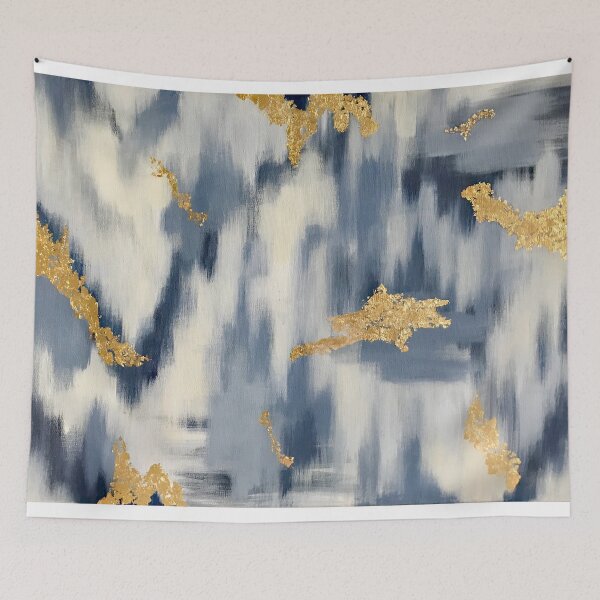 Item preview, Resumen de Ikat azul y oro designed and sold by Brushedinbold.