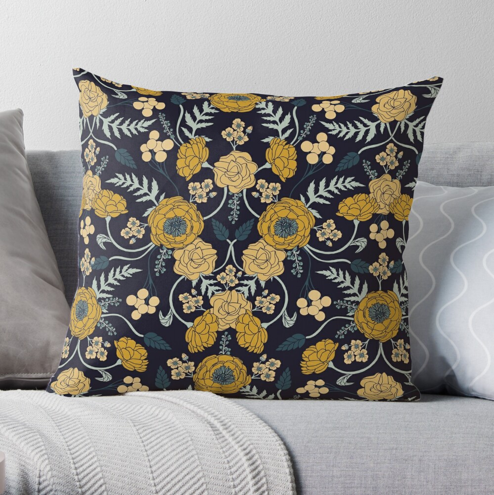 Yellow floral cheap throw pillows