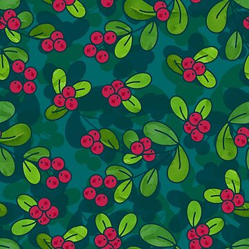 Artwork thumbnail, Cranberry Fruit Pattern on Dark Teal by tanyadraws