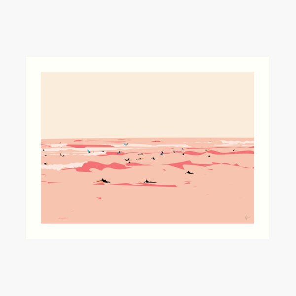 Sunset Tiny Surfers in Lima Illustrated Art Print