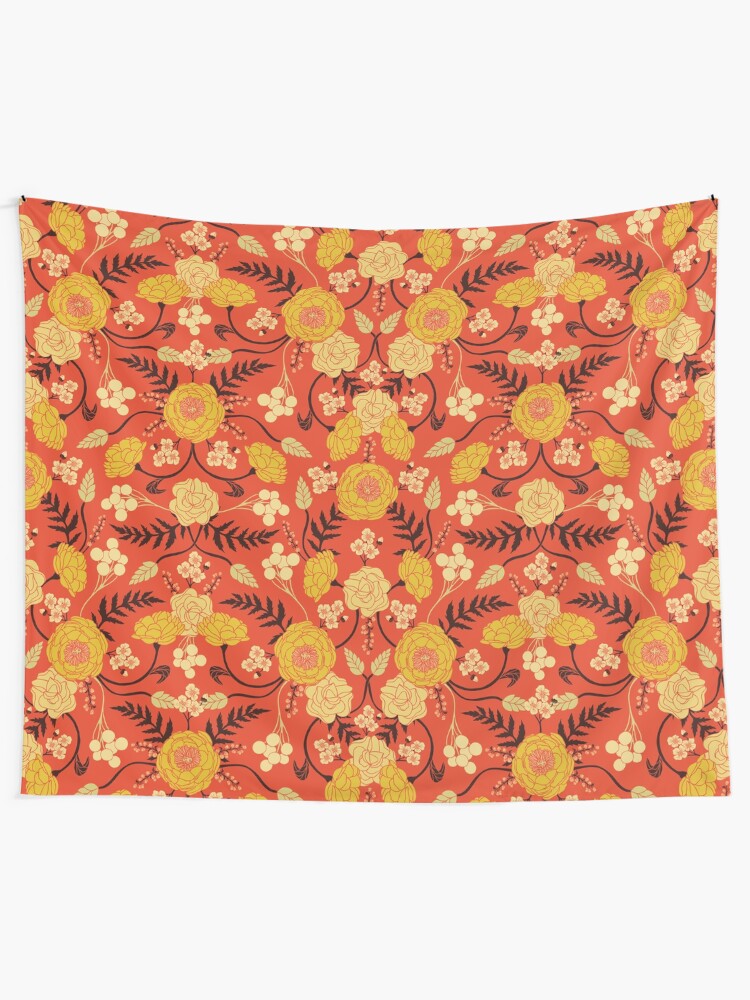 "Vibrant Orange, Yellow & Brown Floral Pattern w/ Retro Colors