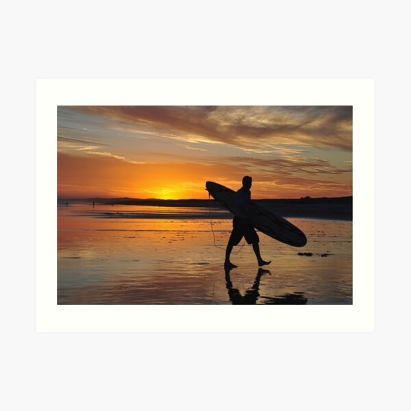 Surfer Silhouette - Redhead Beach NSW Australia Art Print