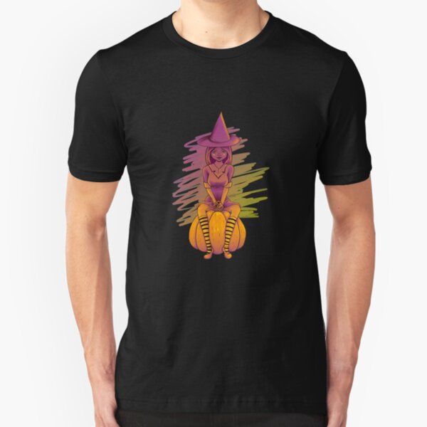 Witch Cutie on a Pumpkin Slim Fit T-Shirt