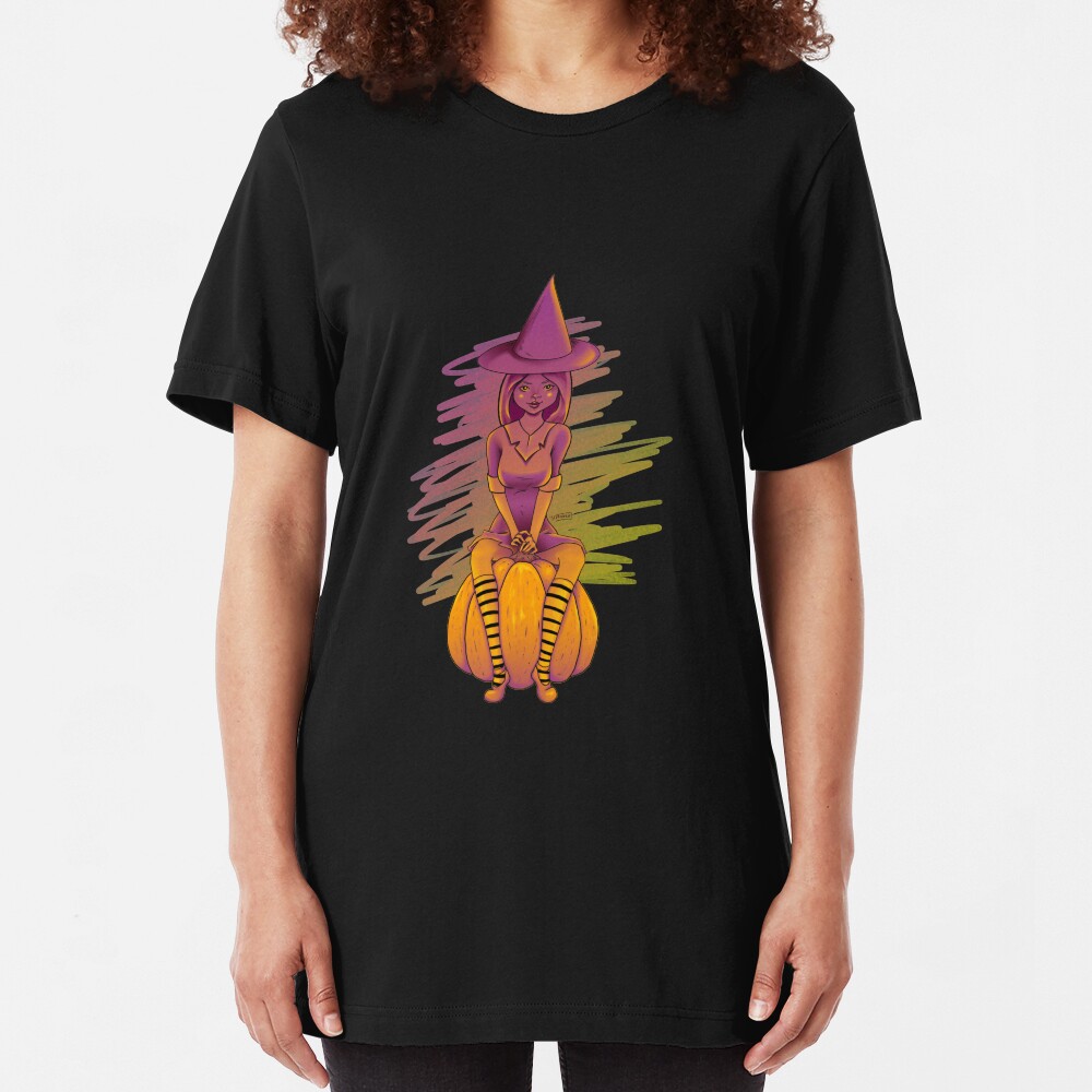 Witch Cutie on a Pumpkin Slim Fit T-Shirt