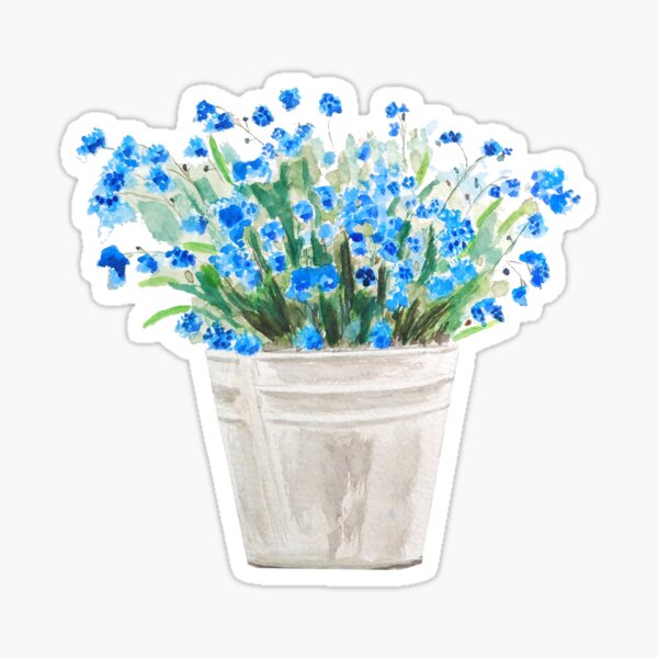 Item preview, hand painted blue forget me not in a basket  designed and sold by ColorandColor.