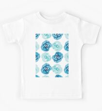 Blue and Teal Minimal Watercolor Floral Pattern Kids Tee