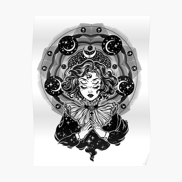 Girl portrait with four eyes, sacred space circle. Poster