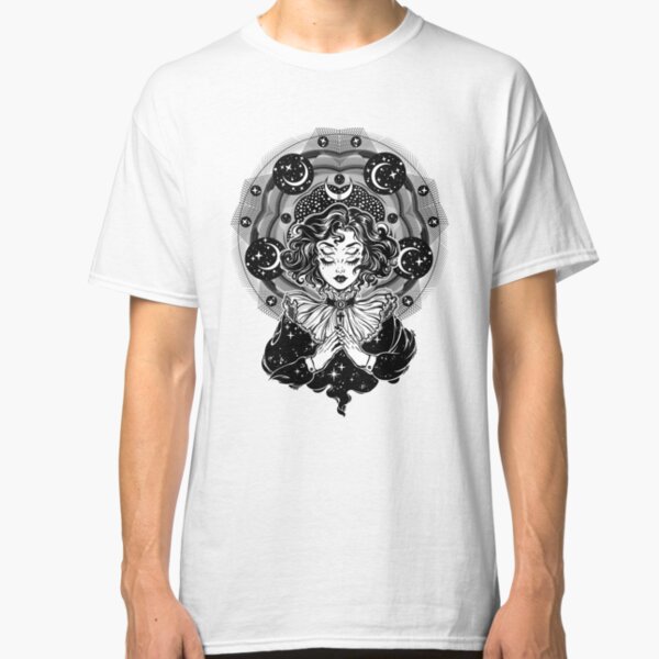 Girl portrait with four eyes, sacred space circle. Classic T-Shirt