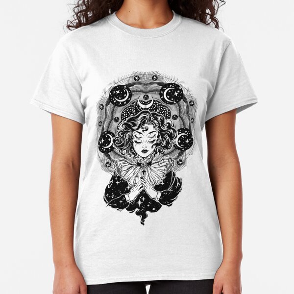 Girl portrait with four eyes, sacred space circle. Classic T-Shirt