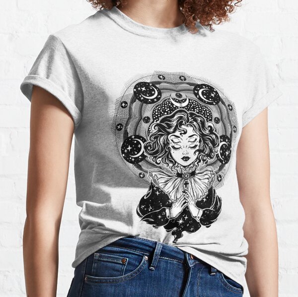 Girl portrait with four eyes, sacred space circle. Classic T-Shirt