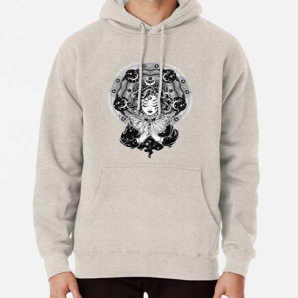 Girl portrait with four eyes, sacred space circle. Pullover Hoodie