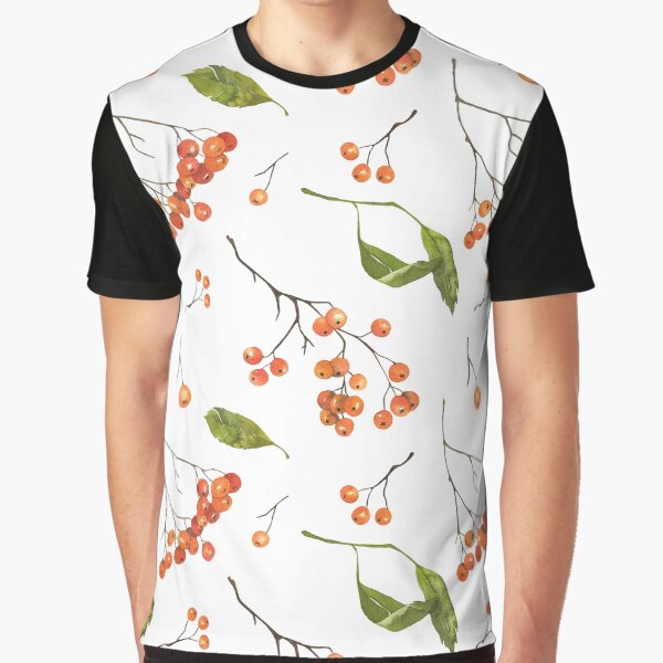 Rowan watercolor. Seamless pattern. Berries and leaves Graphic T-Shirt