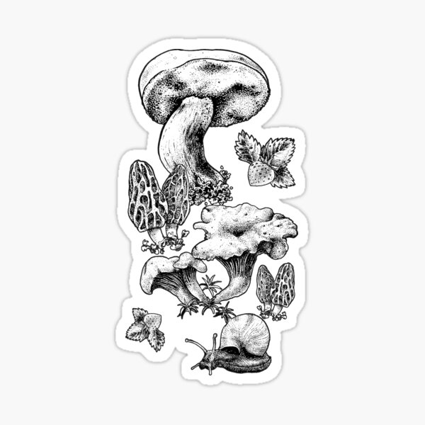 Mashrooms black and white Sticker