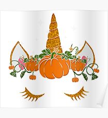 Thanksgiving Halloween Unicorn Pumpkin Head Poster