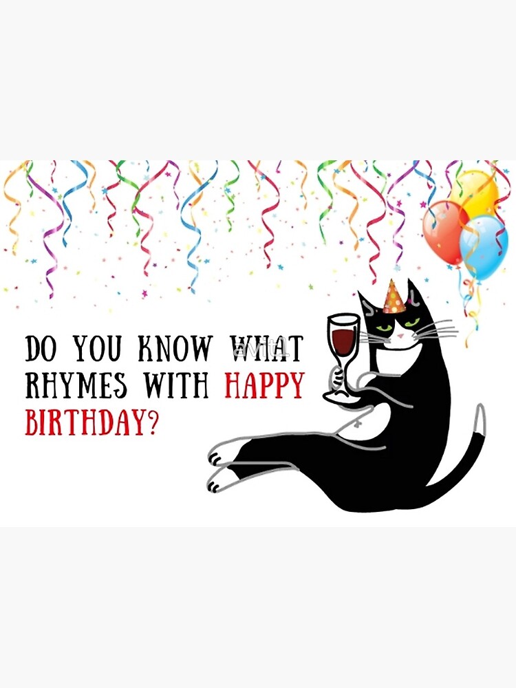 Happy Birthday Cat And Wine Cat Wine Birthday Gifts " Greeting Card For Sale By Avit1 | Redbubble