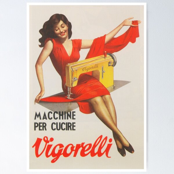 Item preview, Vigorelli Italian Sewing Machine Vintage Advertisement Poster designed and sold by vintagevivian.