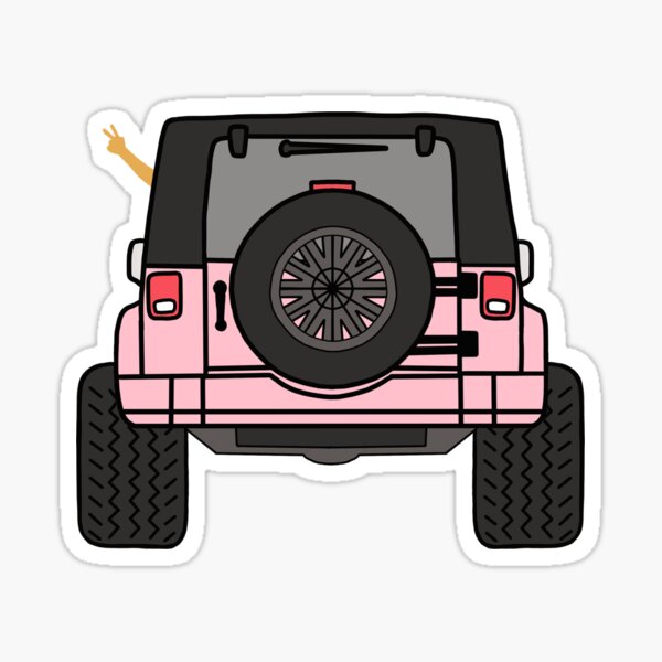 Vista trasera de la ola del jeep - Jeep rosado Pegatina