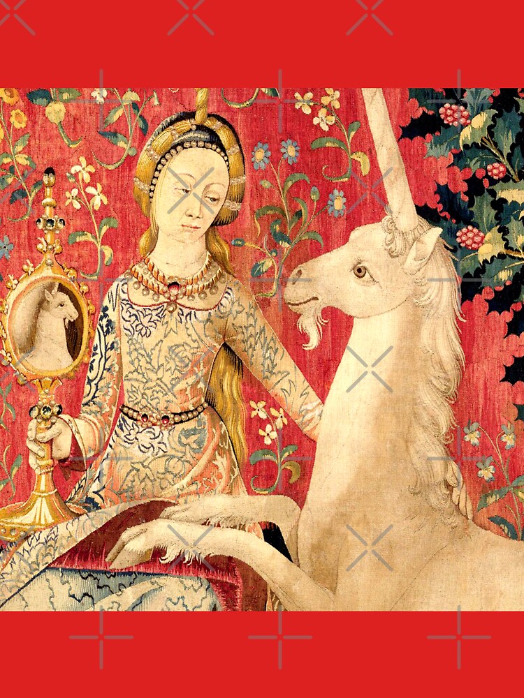 LADY AND UNICORN ,SIGHT Red Green Fantasy Flowers,Animals Detail by BulganLumini
