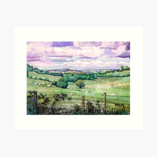 Bredon hill and Vale of Evesham from the Cotswold escarpment Art Print