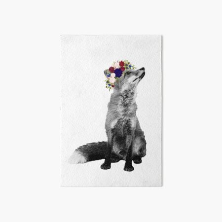 Item preview, Black White Fox with Flower Crown  designed and sold by ColorFlowArt.