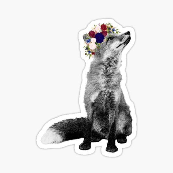 Item preview, Black White Fox with Flower Crown  designed and sold by ColorFlowArt.