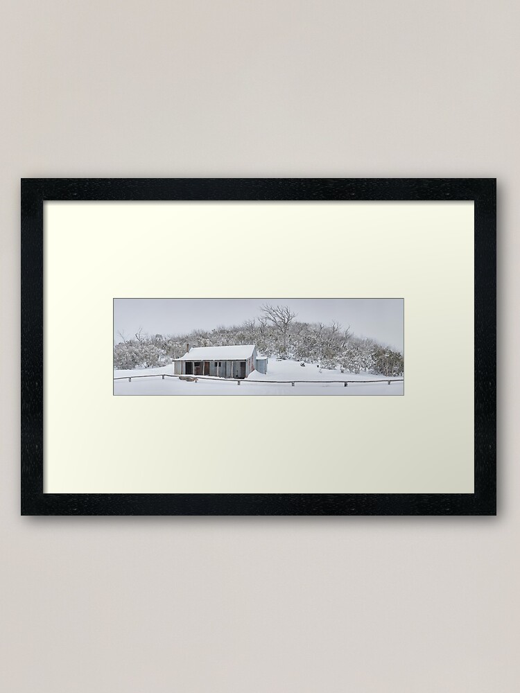 Thumbnail 1 of 7, Framed Art Print, Winter Refuge, Bluff Hut, Alpine National Park, Victoria, Australia designed and sold by Chockstone.