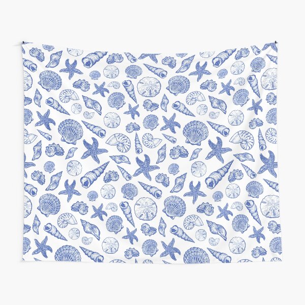 Blue Seashell Print Tapestry