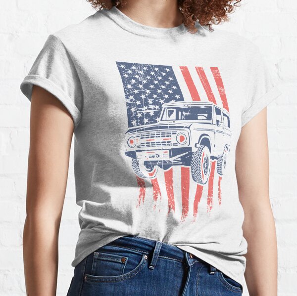 Light Blue T-Shirt - Vintage Ford Bronco Beach Scene w/ Bronco By Ford  Script