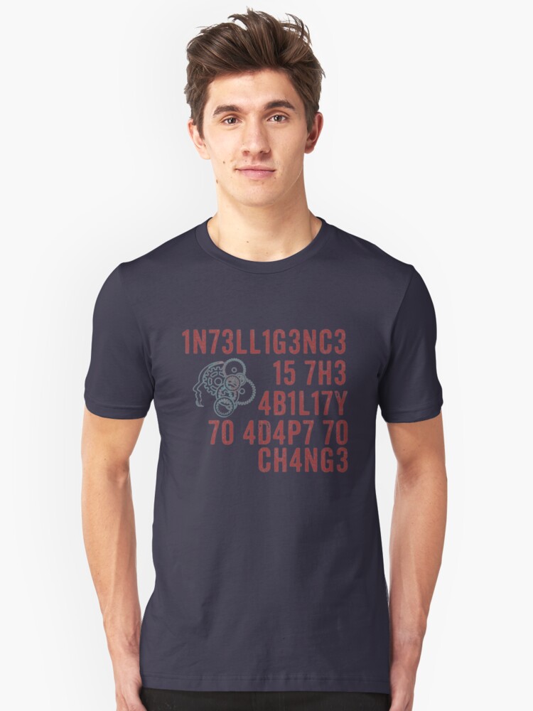 Alternate view of Intelligence Is The Ability to Adapt to Change T-Shirt Quote Slim Fit T-Shirt