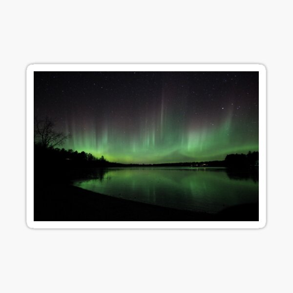 Gorgeous Northern Lights Dancing over a Lake in Park Rapids, Minnesota on November 7, 2017 Sticker