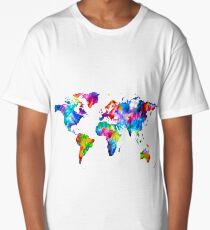 World Map Graphic Abstract Paint Splatter Long T-Shirt