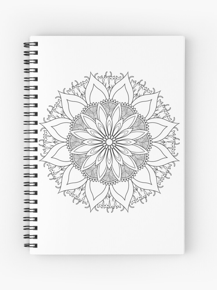 Cahier A Spirale Chat Mandala 01 Noir Par Pensandmarkers Redbubble