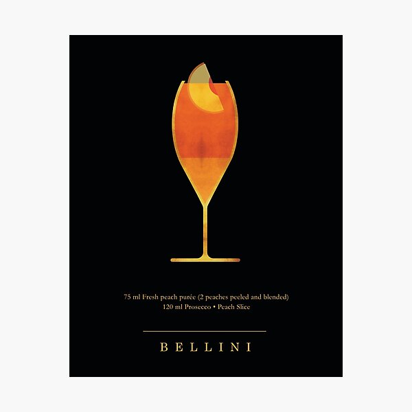 Bellini Cocktail - Classic Cocktails Series - Black and Gold - Modern, Minimal Decor Photographic Print