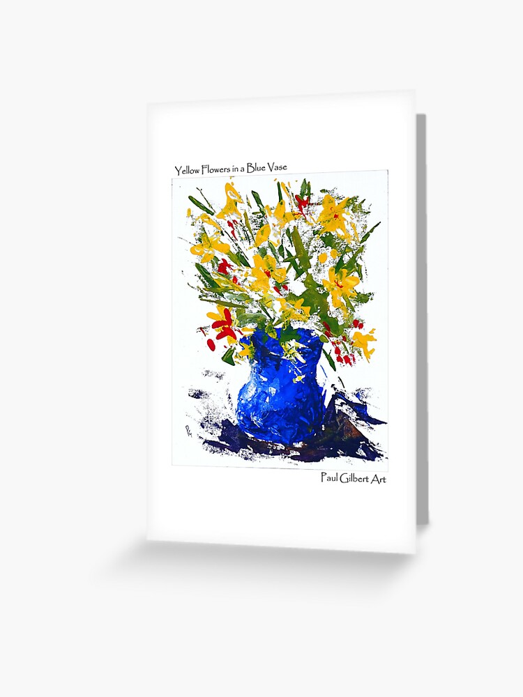 Yellow Flowers In Blue Vase Acrylic Postcard Greeting Card By