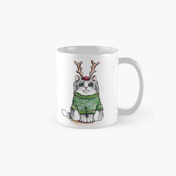 Meowy Christmas Cat Green Jumper Classic Mug