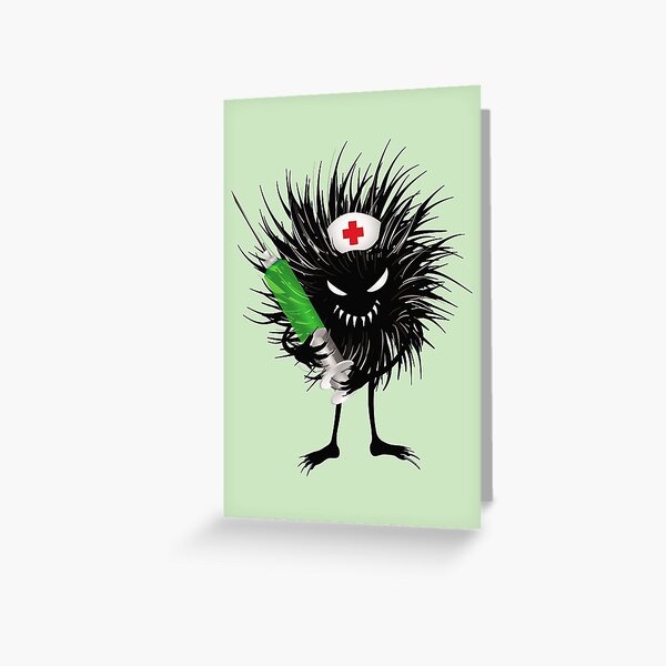 Funny Evil Bug Nurse With Syringe Greeting Card