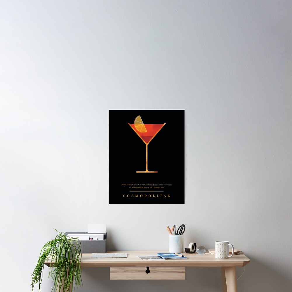 Cosmopolitan Cocktail - Classic Cocktails Series - Black and Gold - Modern, Minimal Decor Poster