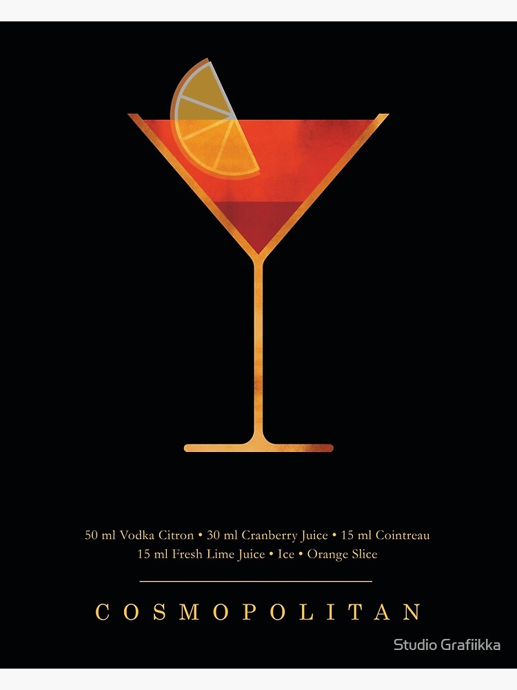 Cosmopolitan Cocktail - Classic Cocktails Series - Black and Gold - Modern, Minimal Decor by Shrijit